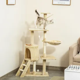 PawHut Cat Scratching Post 5-tier Tall Beige Condo Kitty Activity Centre Scratcher Climbing Tree with Toys Beige