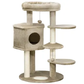 PawHut Cat Tree for Indoor Cats Tower w/ Ramp, Bed, Cat House, Toy Ball - Brown
