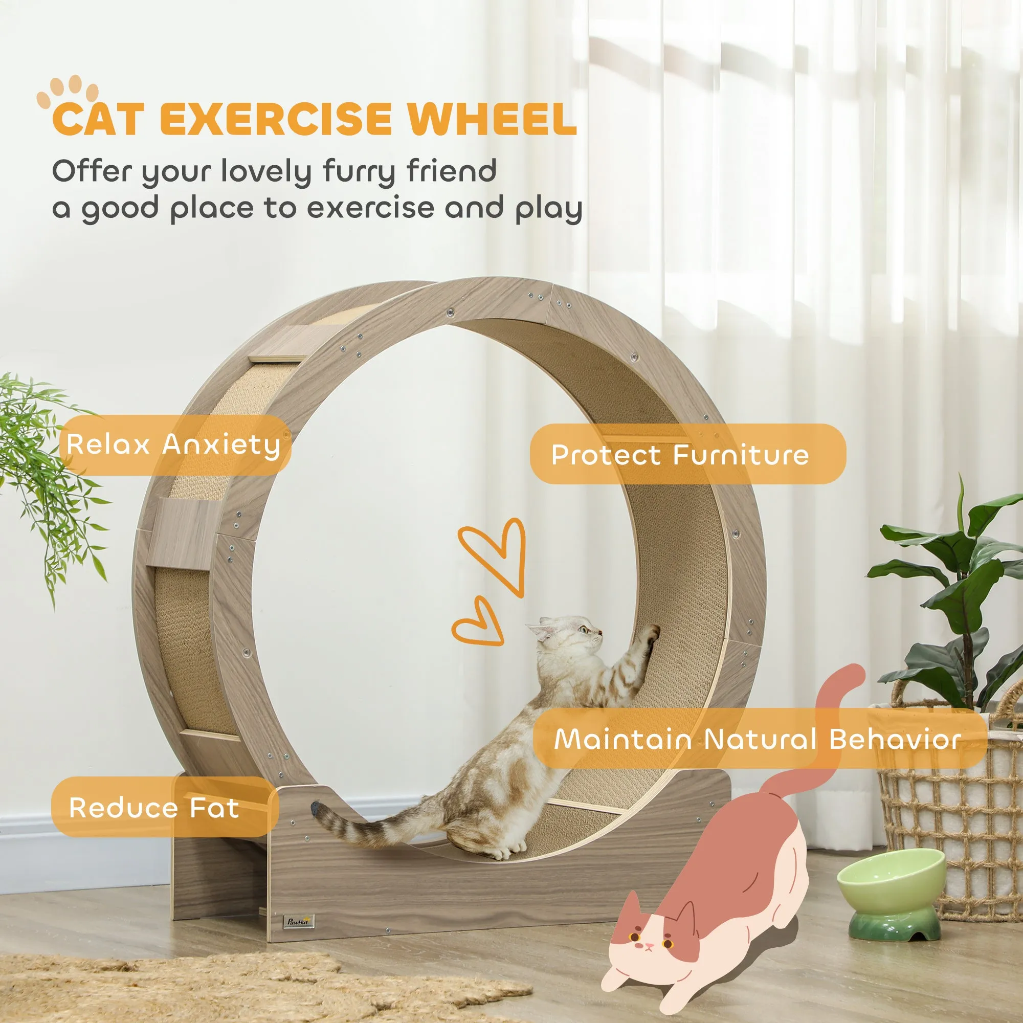 PawHut Cat Wheel with Brake, Scratching Pads for Health