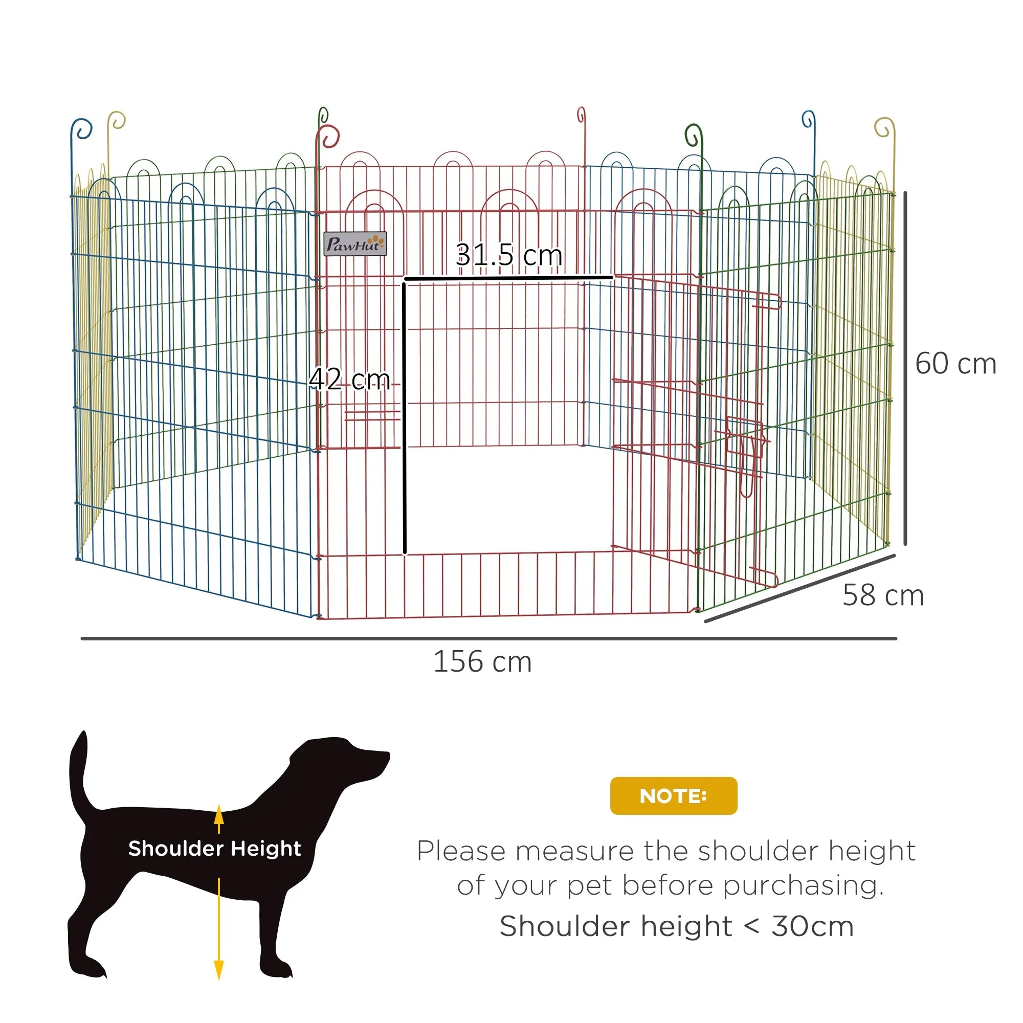 PawHut Pet Playpen Crate, with Eight Panels, Door, for Indoors and Outdoors, 60H x 156cm