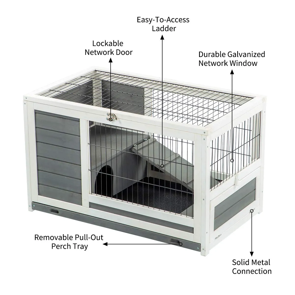 Pet House for Small Animals Indoor & Outdoor No Leak Trays & Ladder (35.4 inches)