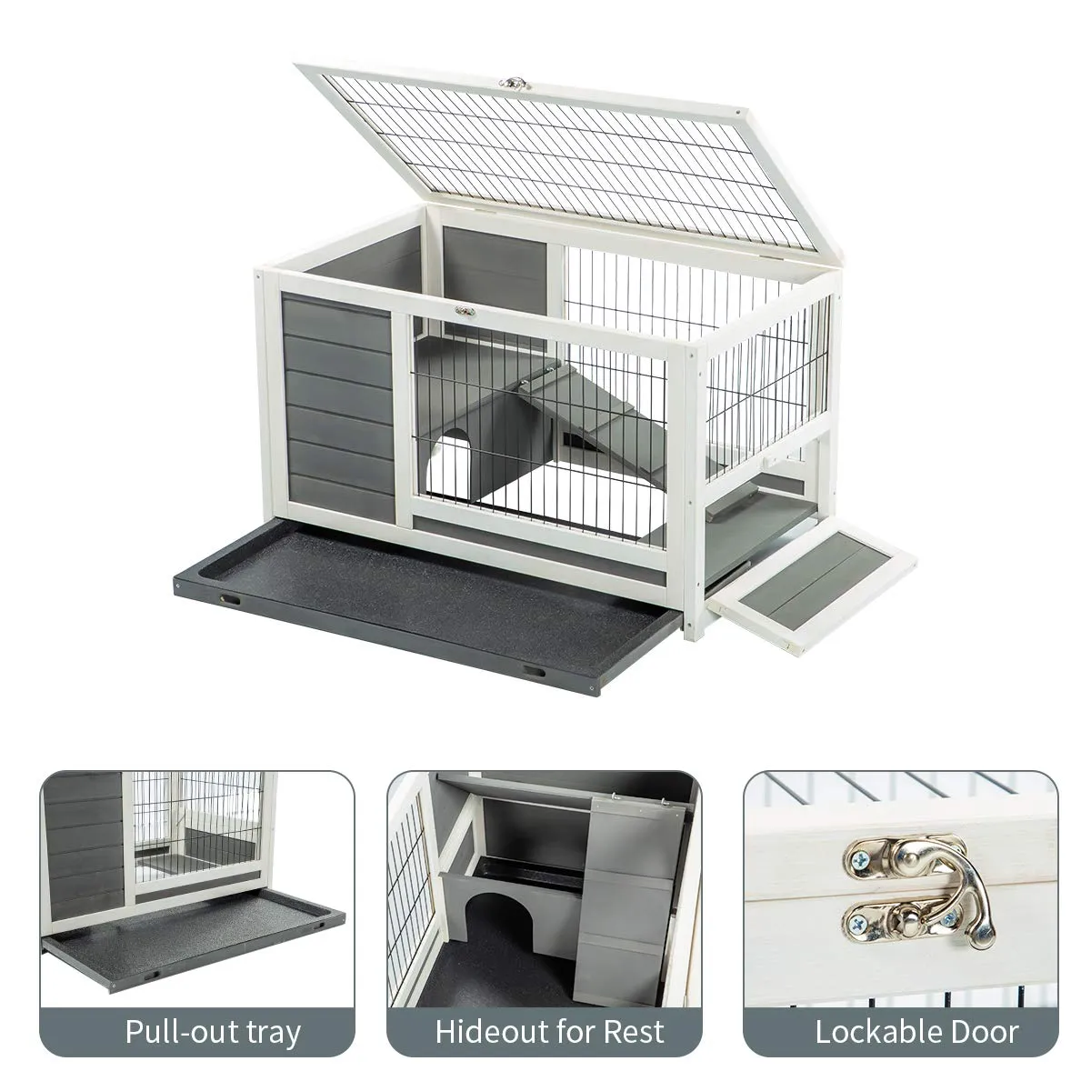 Pet House for Small Animals Indoor & Outdoor No Leak Trays & Ladder (35.4 inches)