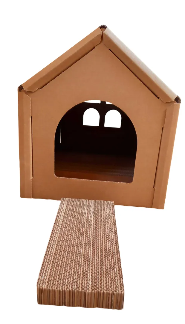PetPro Deluxe Corrugated Cardboard Cat House - Sturdy and Eco-Friendly, Perfect Indoor Hideaway with Built-in Scratching Pads