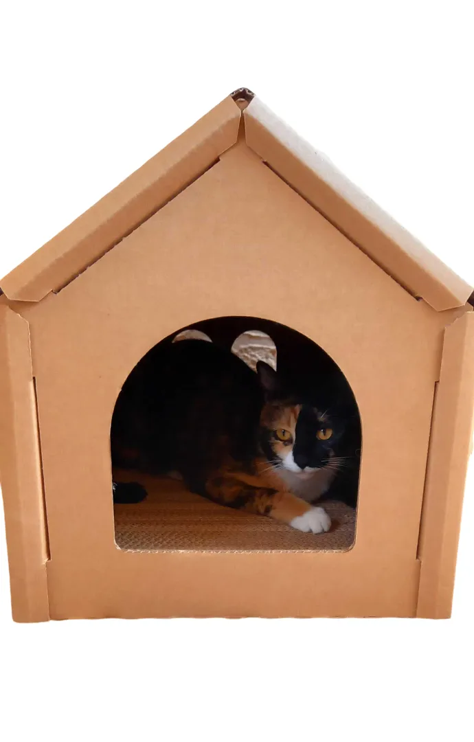 PetPro Deluxe Corrugated Cardboard Cat House - Sturdy and Eco-Friendly, Perfect Indoor Hideaway with Built-in Scratching Pads