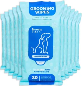 Pets XL Hypoallergenic Pet Wipes - Deodorizing No Bath Cleaning for Dogs & Puppy Grooming | Ear, Face, Butt, Paw Wet Wipe | Enriched w/Aloe, Chamomile, Oat Amino Ac (12 Packs of 20)