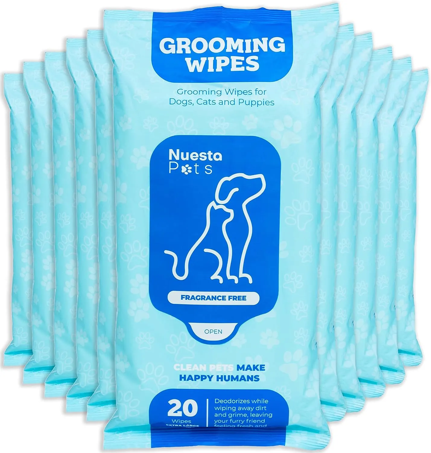 Pets XL Hypoallergenic Pet Wipes - Deodorizing No Bath Cleaning for Dogs & Puppy Grooming | Ear, Face, Butt, Paw Wet Wipe | Enriched w/Aloe, Chamomile, Oat Amino Ac (12 Packs of 20)