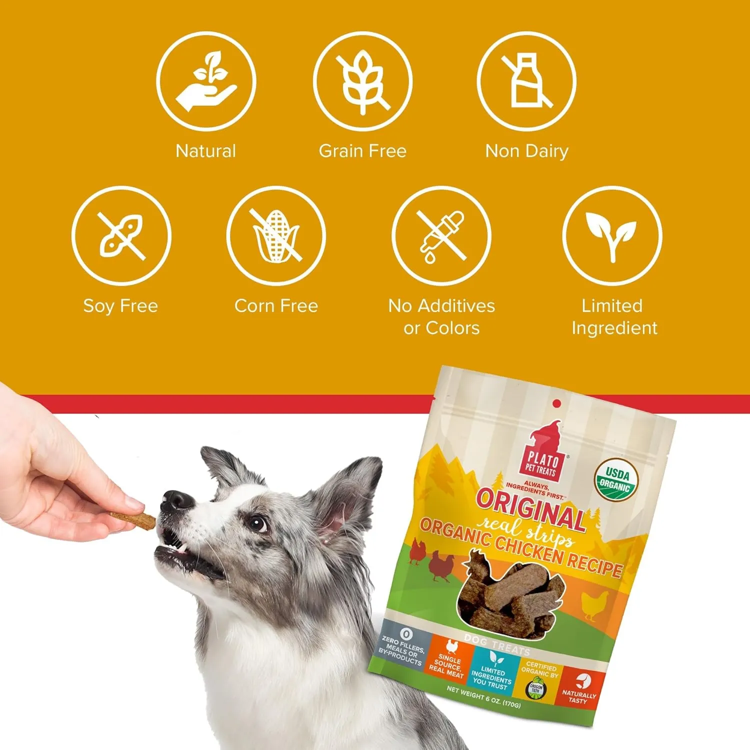 PLATO Original Real Strips Organic Chicken 6oz, brown