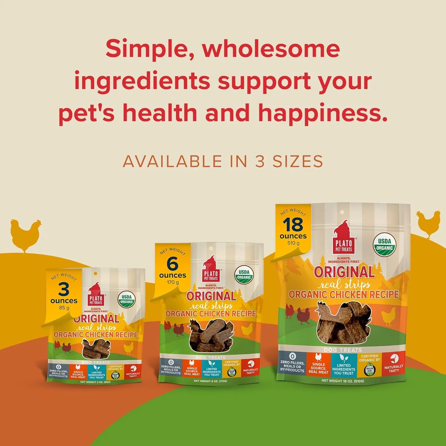 PLATO Original Real Strips Organic Chicken 6oz, brown