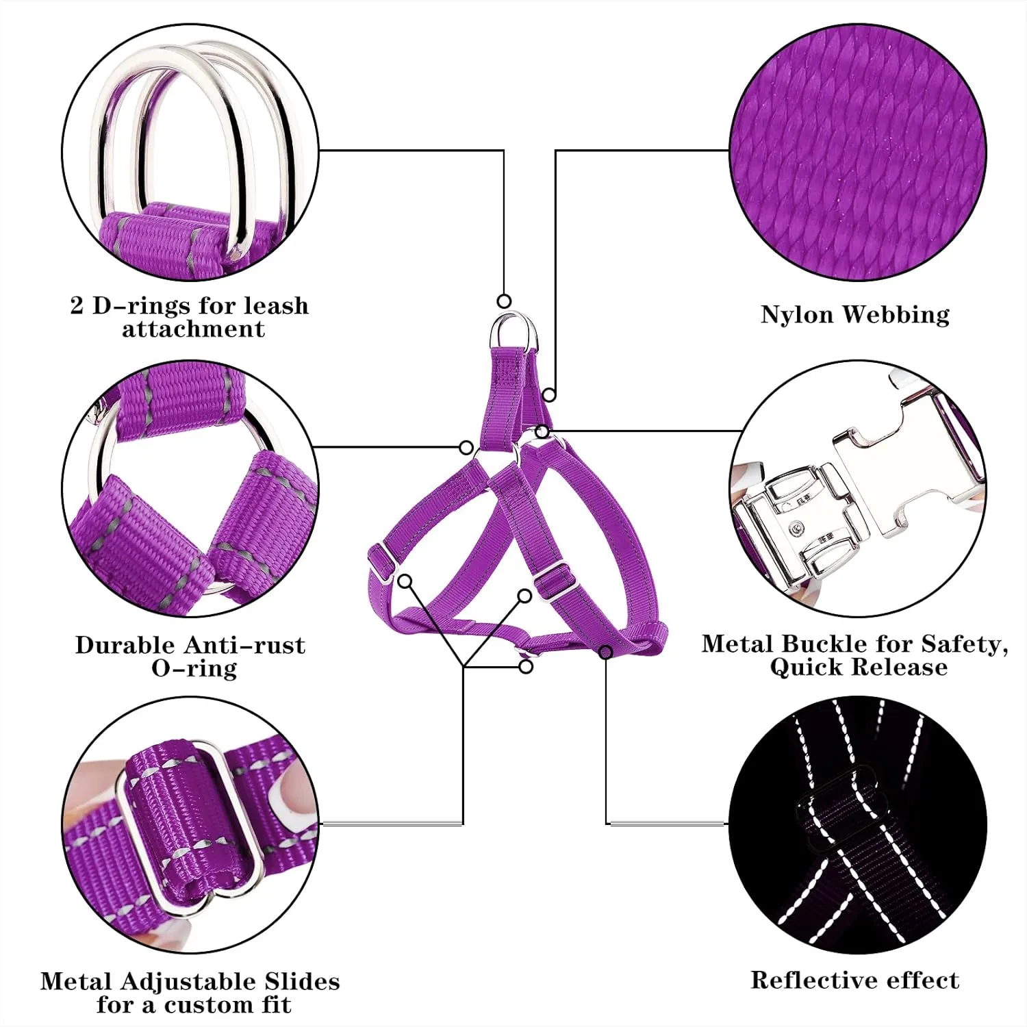 Plutus Pet Step in Dog Harness, Reflective, Adjustable, and Secure with Metal Buckles, Quick Fit Dog Harness for Puppy, Small, Medium and Large Dogs, Purple, XS