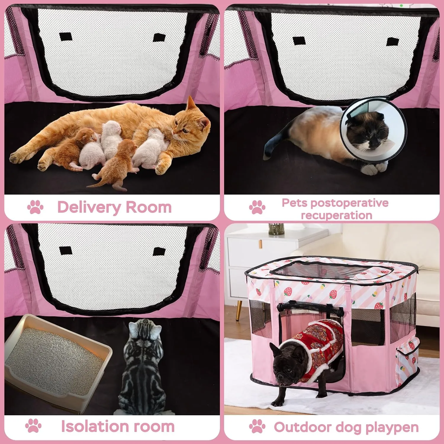Portable Pet Cat Playpen,Cat Cages Indoor Collapsible Dog Crates Tent Kennel Playpen for Dogs Cat and Rabbit Travel Dog Playpen Indoor & Outdoor (Small27.6" L x 21.7" W x 17.7" H, Pink)