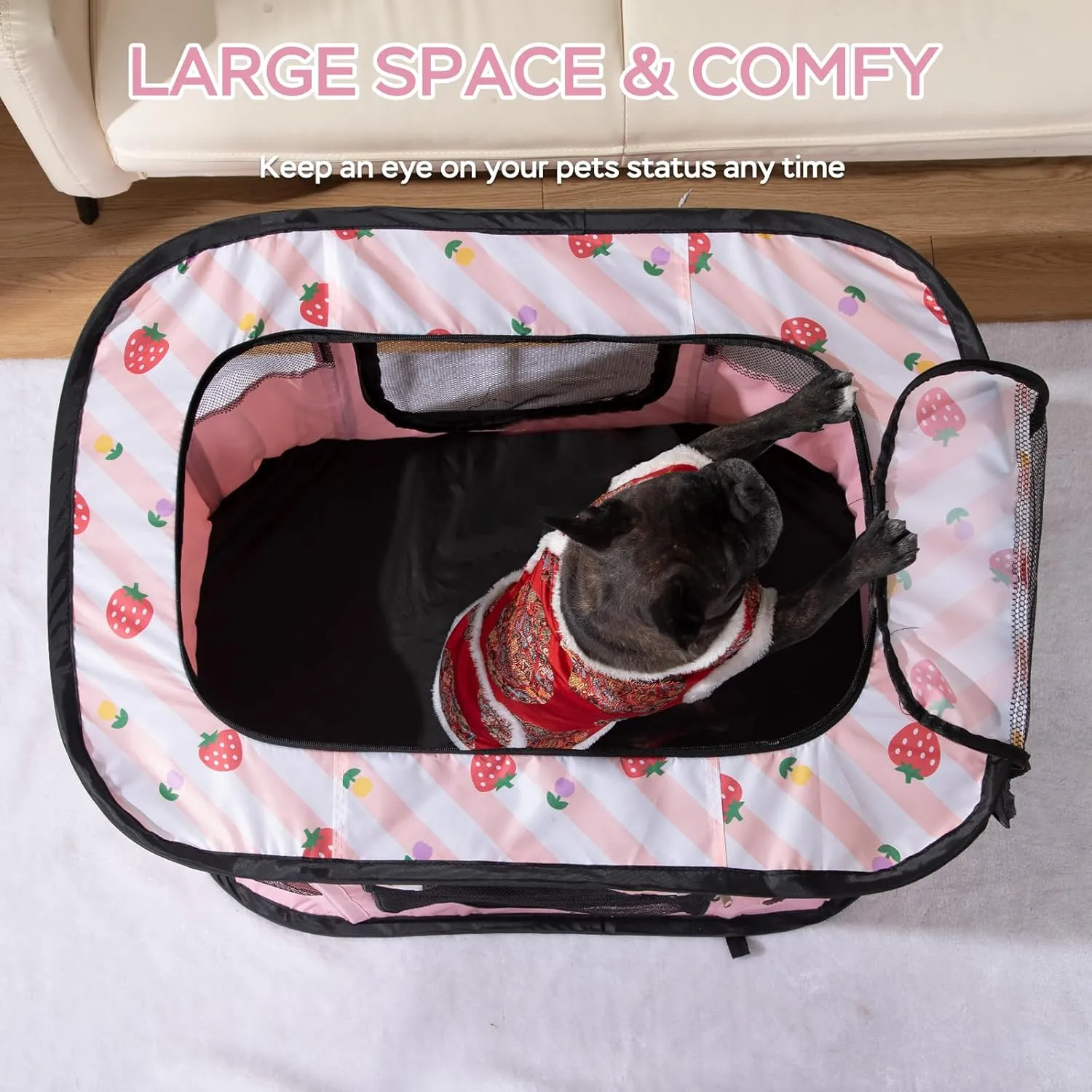 Portable Pet Cat Playpen,Cat Cages Indoor Collapsible Dog Crates Tent Kennel Playpen for Dogs Cat and Rabbit Travel Dog Playpen Indoor & Outdoor (Small27.6" L x 21.7" W x 17.7" H, Pink)