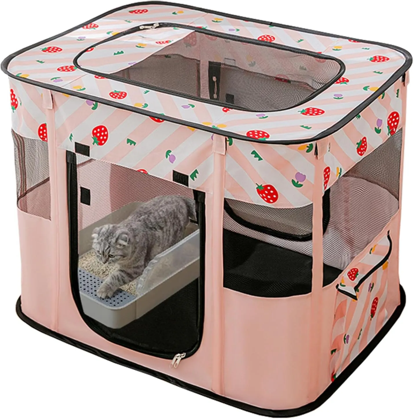Portable Pet Cat Playpen,Cat Cages Indoor Collapsible Dog Crates Tent Kennel Playpen for Dogs Cat and Rabbit Travel Dog Playpen Indoor & Outdoor (Small27.6" L x 21.7" W x 17.7" H, Pink)