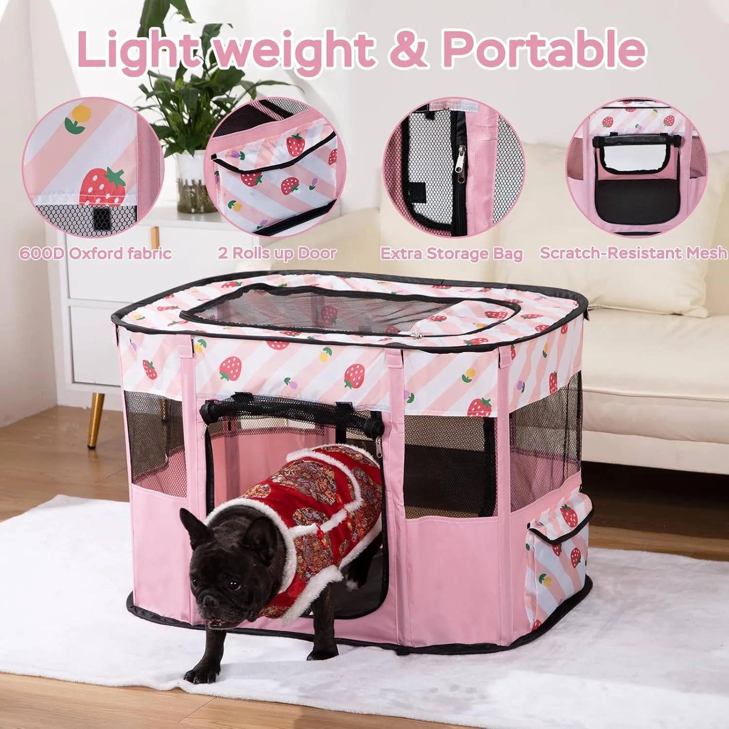 Portable Pet Cat Playpen,Cat Cages Indoor Collapsible Dog Crates Tent Kennel Playpen for Dogs Cat and Rabbit Travel Dog Playpen Indoor & Outdoor (Small27.6" L x 21.7" W x 17.7" H, Pink)