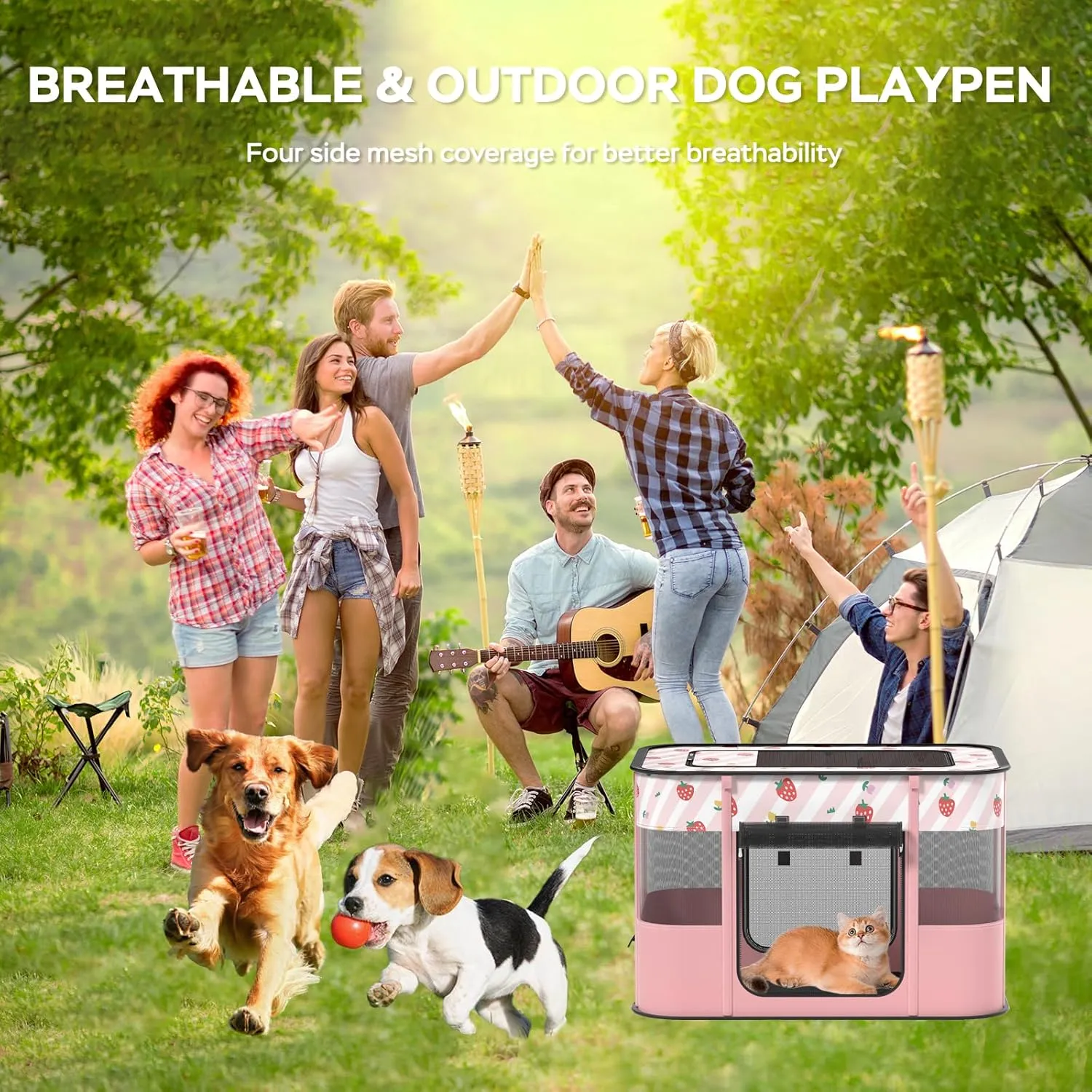 Portable Pet Cat Playpen,Cat Cages Indoor Collapsible Dog Crates Tent Kennel Playpen for Dogs Cat and Rabbit Travel Dog Playpen Indoor & Outdoor (Small27.6" L x 21.7" W x 17.7" H, Pink)