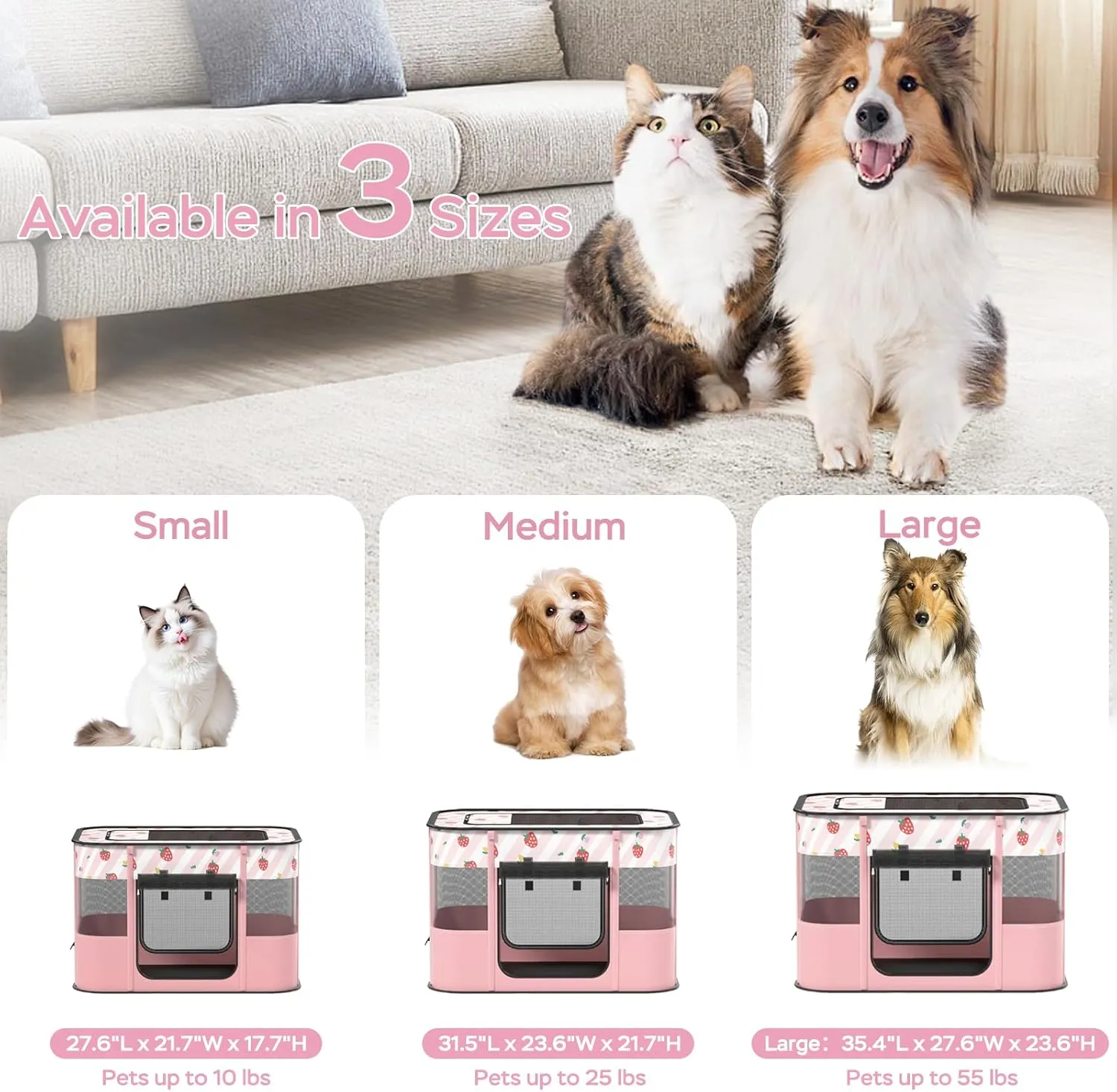 Portable Pet Cat Playpen,Cat Cages Indoor Collapsible Dog Crates Tent Kennel Playpen for Dogs Cat and Rabbit Travel Dog Playpen Indoor & Outdoor (Small27.6" L x 21.7" W x 17.7" H, Pink)