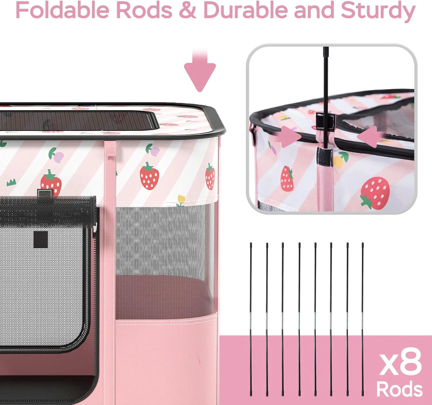Portable Pet Cat Playpen,Cat Cages Indoor Collapsible Dog Crates Tent Kennel Playpen for Dogs Cat and Rabbit Travel Dog Playpen Indoor & Outdoor (Small27.6" L x 21.7" W x 17.7" H, Pink)