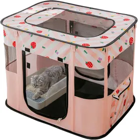 Portable Pet Cat Playpen,Cat Cages Indoor Collapsible Dog Crates Tent Kennel Playpen for Dogs Cat and Rabbit Travel Dog Playpen Indoor & Outdoor (Small27.6" L x 21.7" W x 17.7" H, Pink)