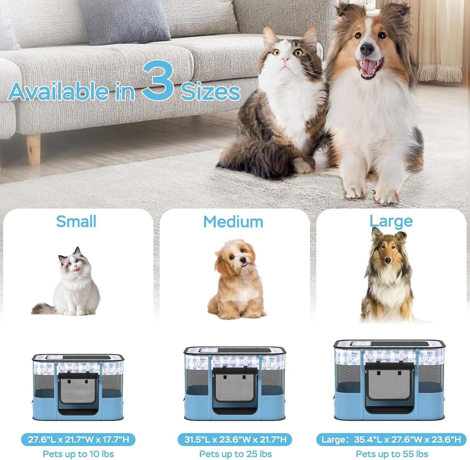 Portable Pet Playpen Cat Cages Indoor 27.6" L x 21.7" W x 17.7" Collapsible Dog Crates Made of 600D Oxford Material Tent Kennel Playpen for Dogs Cat and Rabbit Travel Dog Playpen Indoor(S, Blue)