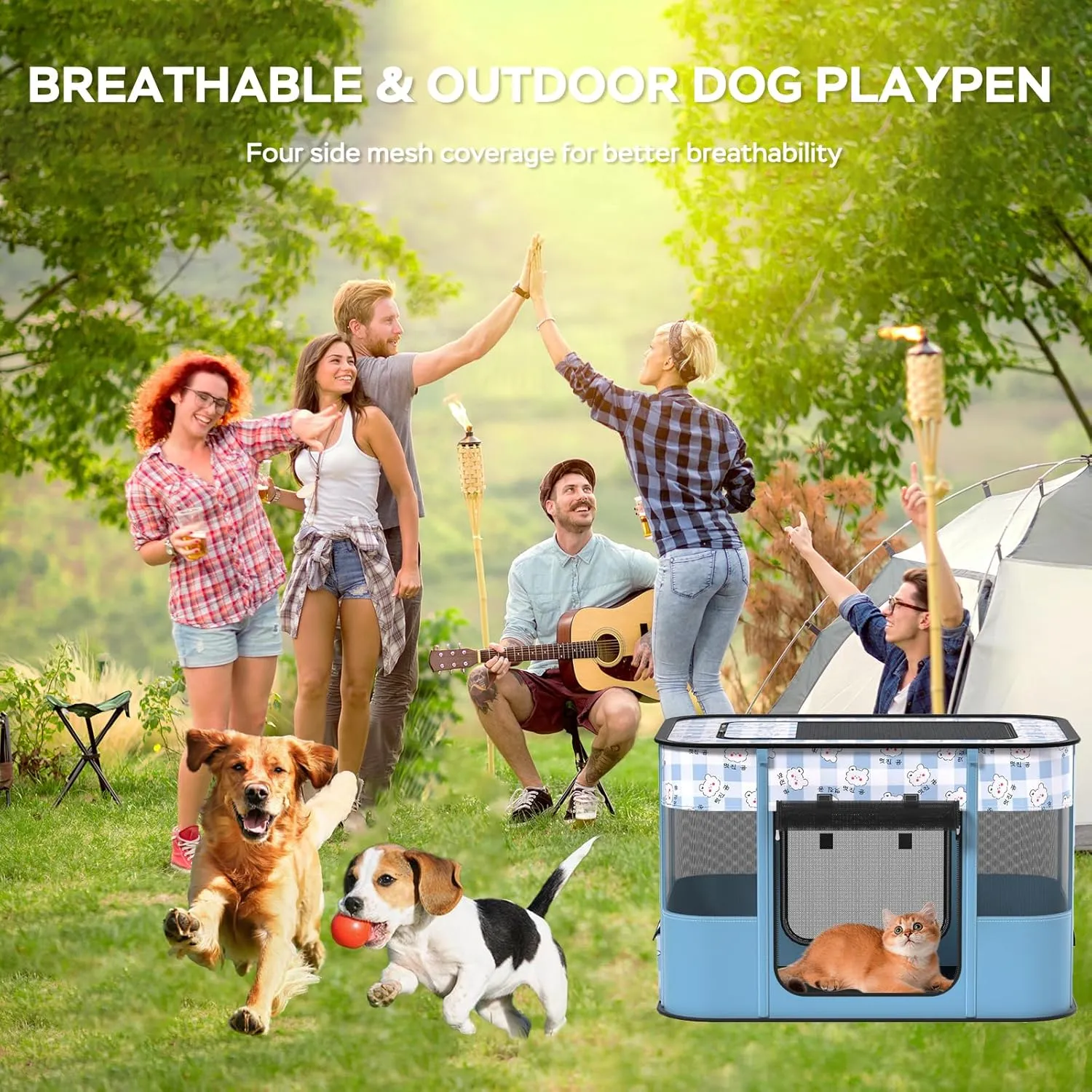 Portable Pet Playpen Cat Cages Indoor 27.6" L x 21.7" W x 17.7" Collapsible Dog Crates Made of 600D Oxford Material Tent Kennel Playpen for Dogs Cat and Rabbit Travel Dog Playpen Indoor(S, Blue)