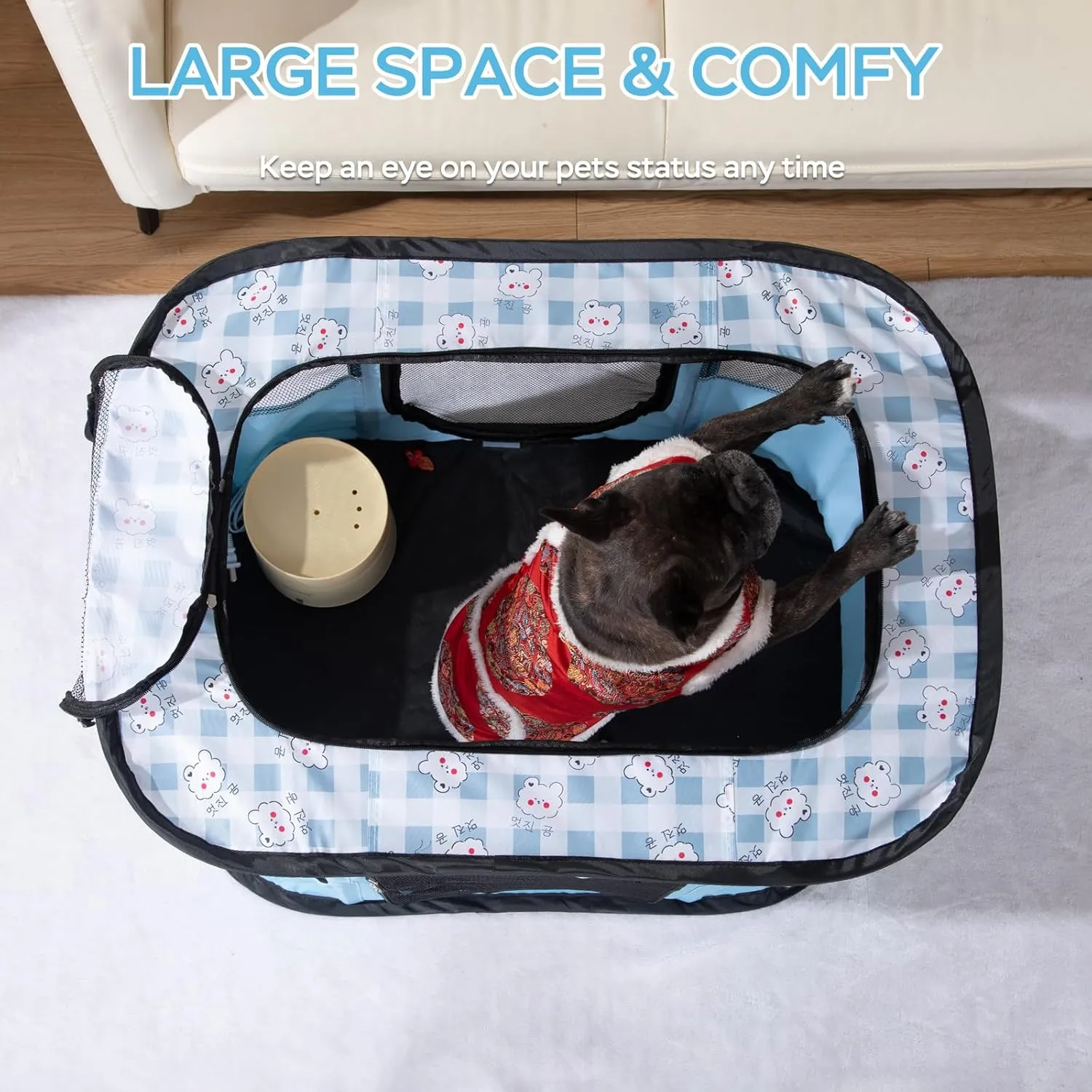 Portable Pet Playpen Cat Cages Indoor 27.6" L x 21.7" W x 17.7" Collapsible Dog Crates Made of 600D Oxford Material Tent Kennel Playpen for Dogs Cat and Rabbit Travel Dog Playpen Indoor(S, Blue)