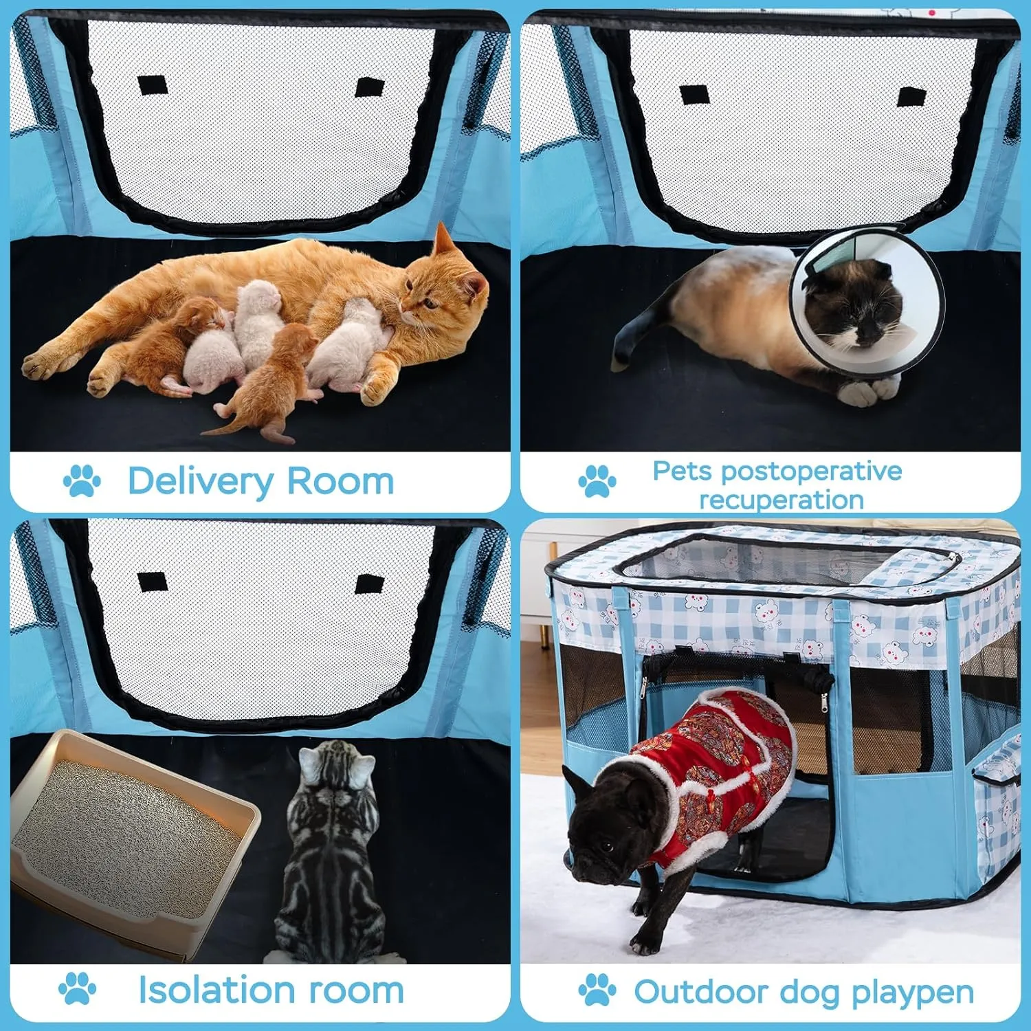 Portable Pet Playpen Cat Cages Indoor 27.6" L x 21.7" W x 17.7" Collapsible Dog Crates Made of 600D Oxford Material Tent Kennel Playpen for Dogs Cat and Rabbit Travel Dog Playpen Indoor(S, Blue)