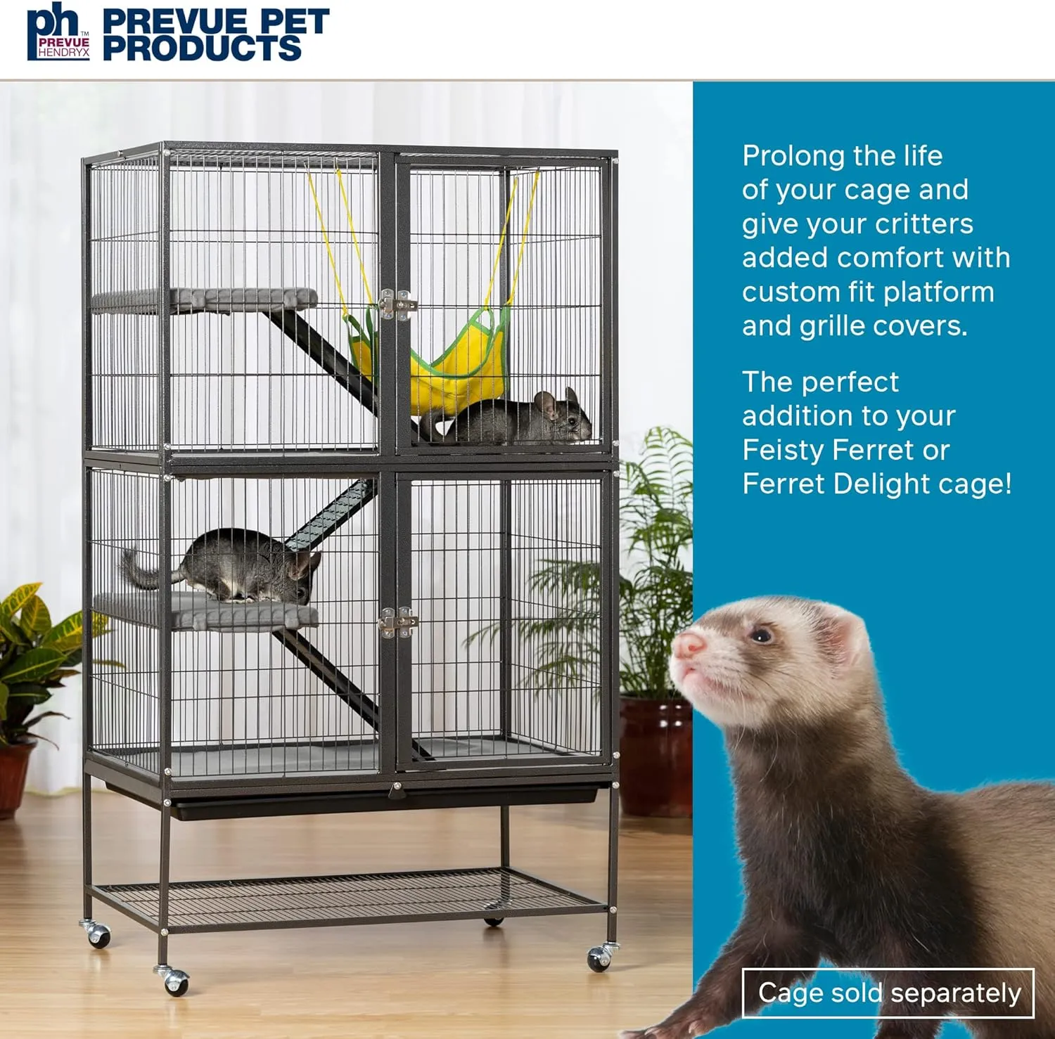 Prevue Pet Products Ferret Cage Plush Fitted Grille and Platform Cover Set, Gray, 30.0" L x 20.0" W x 0.5" Th