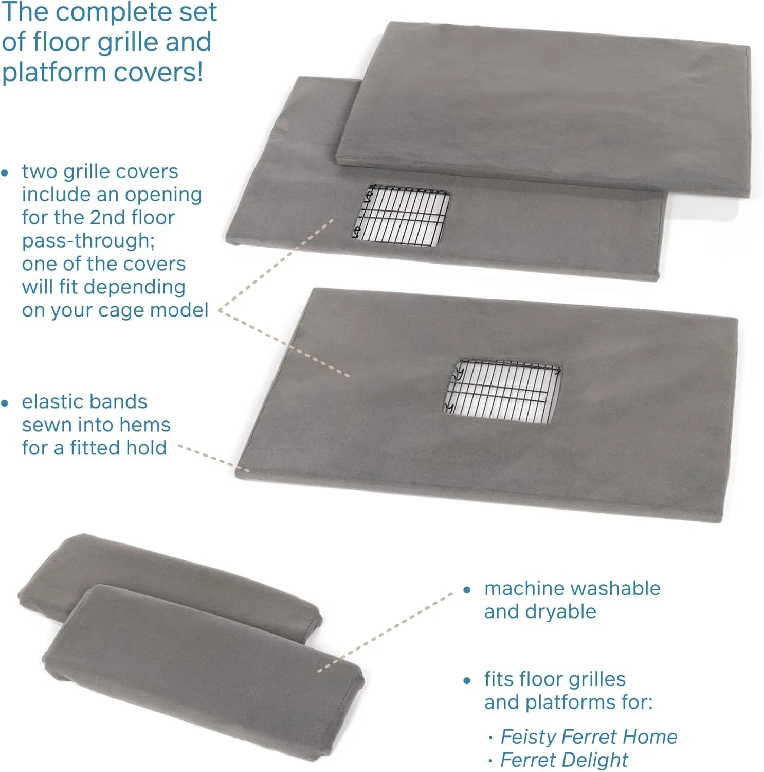 Prevue Pet Products Ferret Cage Plush Fitted Grille and Platform Cover Set, Gray, 30.0" L x 20.0" W x 0.5" Th