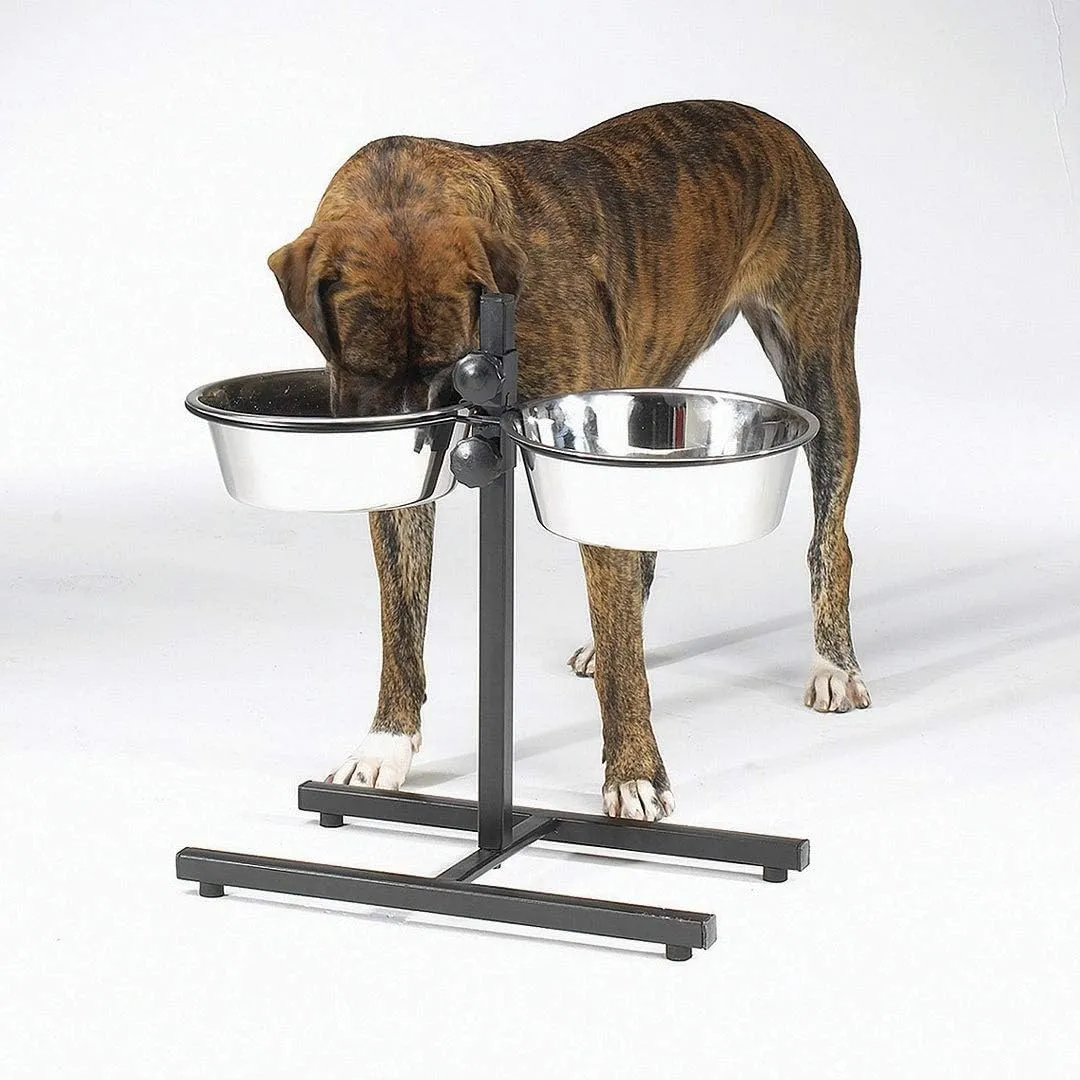 Proselect Stainless Steel Adjustable Dog Diner Bowl with Two Pet Food Bowls