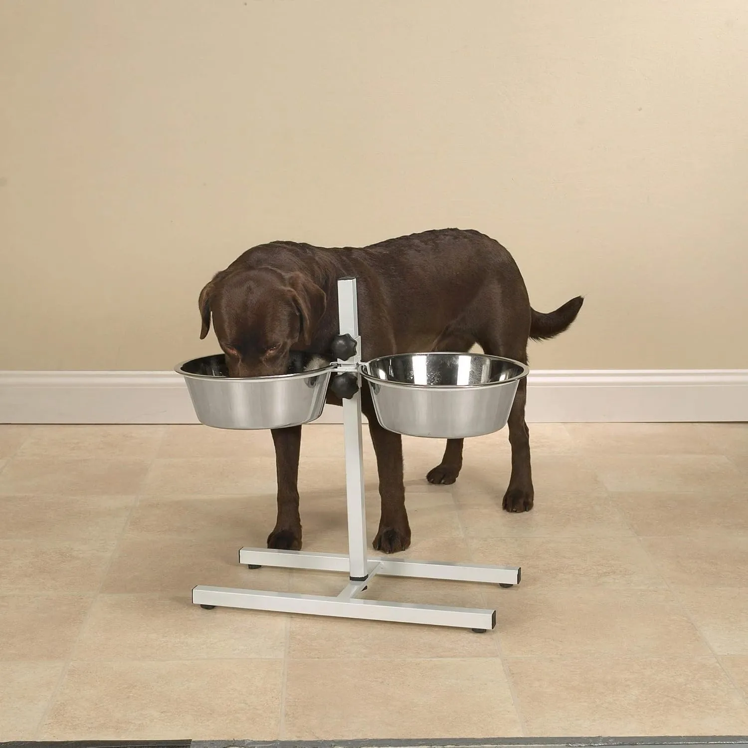 Proselect Stainless Steel Adjustable Dog Diner Bowl with Two Pet Food Bowls