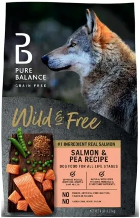 Pure Balance Wild & Free Salmon & Pea Recipe Dry Dog Food, Grain~Free, Real Salmon First Ingredient, No Fillers or Artificial Preservatives, Supports Muscle, Digestion, Heart, and Coat Health ~ 4 Lbs