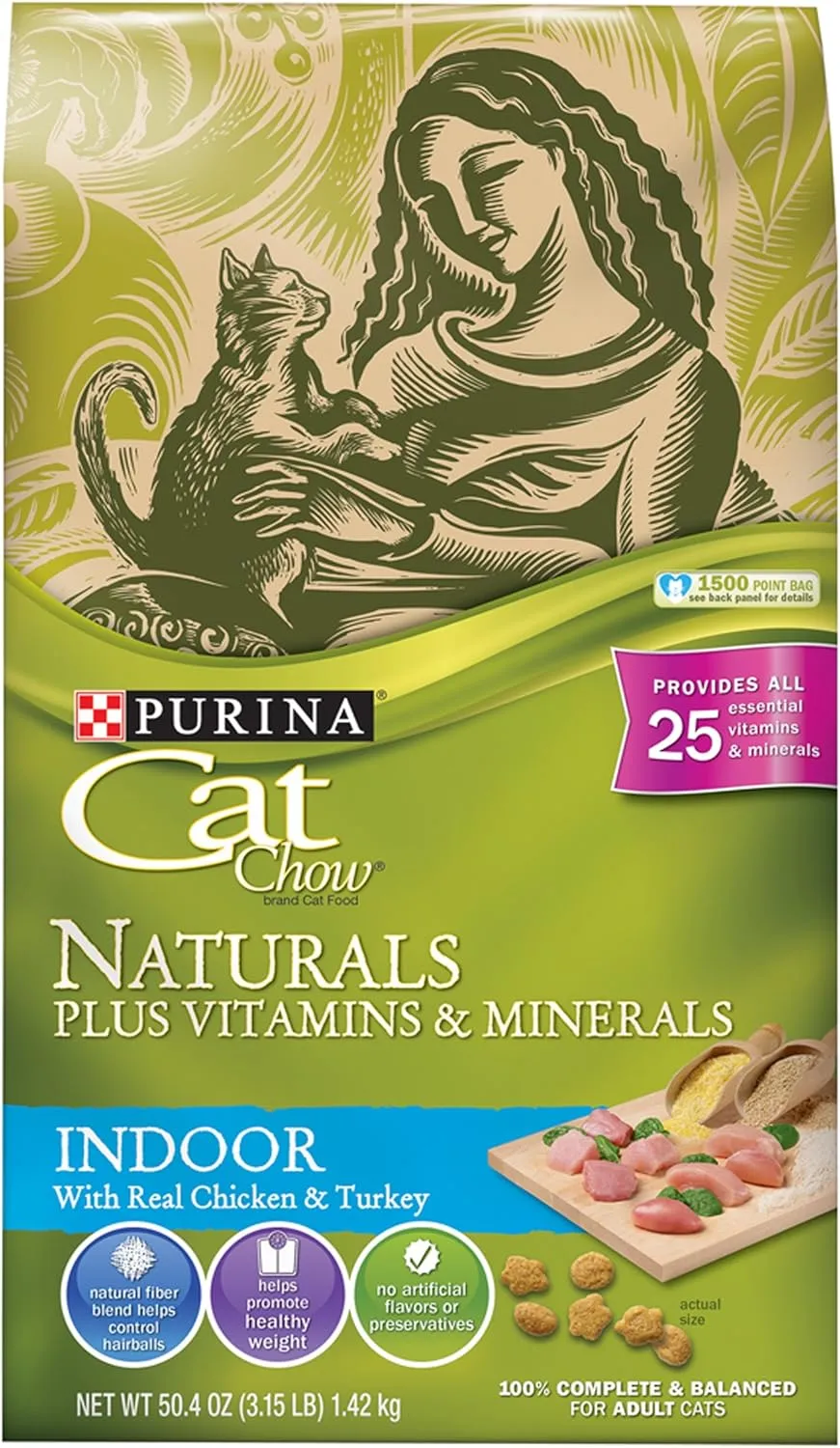 Purina Cat Chow Hairball, Healthy Weight, Indoor, Natural Dry Cat Food, Naturals Indoor - (6) 3.15 lb. Bags