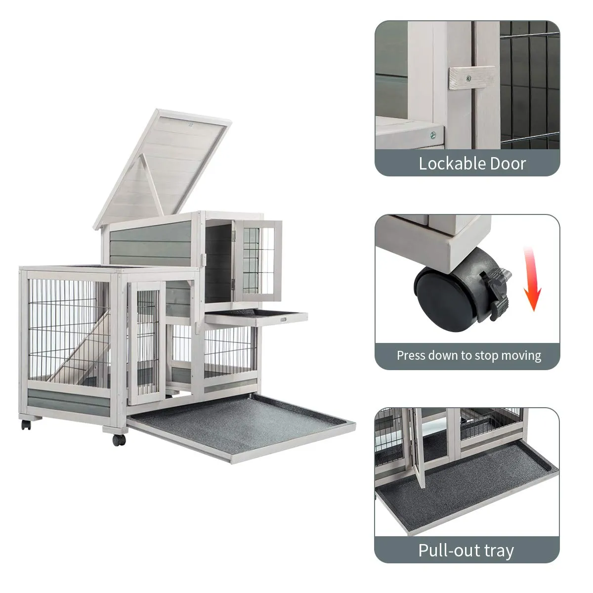 Rabbit Hutch Pet House for Small Animals Indoor & Outdoor (37 inches)