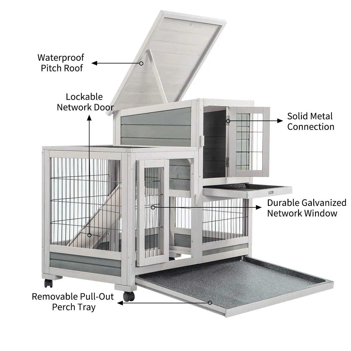 Rabbit Hutch Pet House for Small Animals Indoor & Outdoor (37 inches)