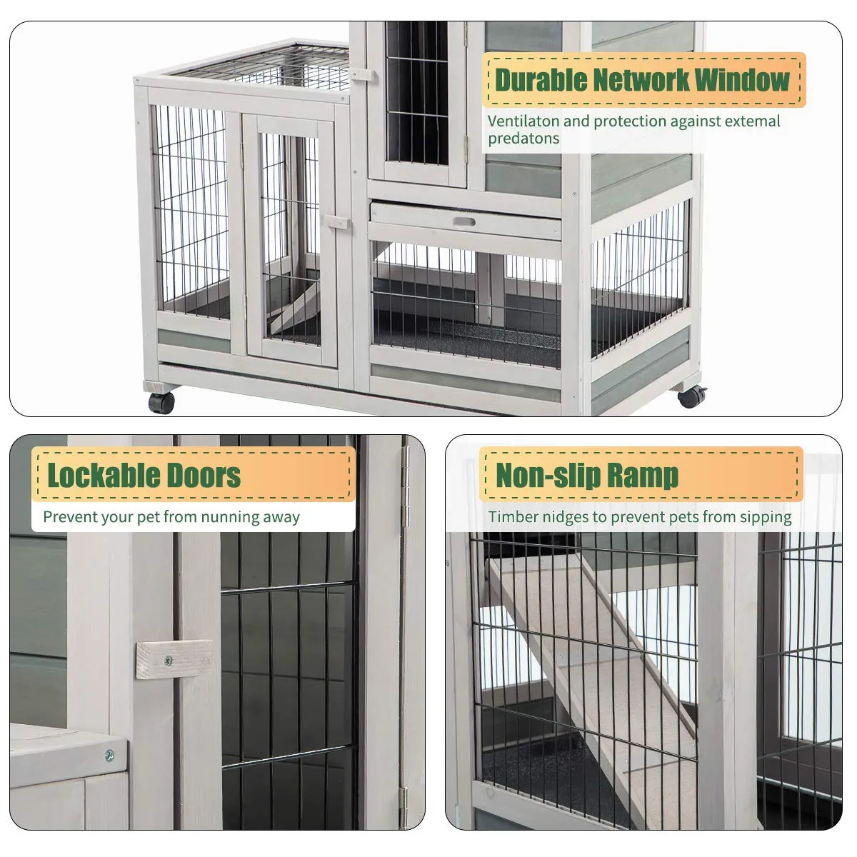 Rabbit Hutch Pet House for Small Animals Indoor & Outdoor (37 inches)