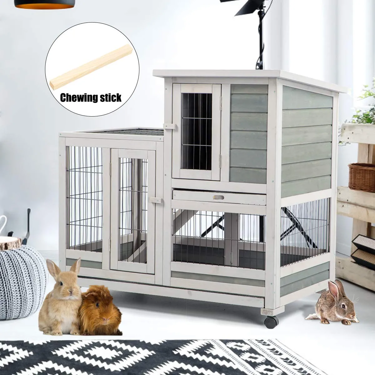 Rabbit Hutch Pet House for Small Animals Indoor & Outdoor (37 inches)