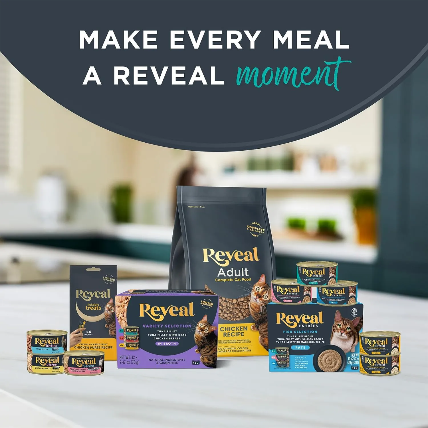 Reveal Natural Cat Treats, 6 Count Single Ingredient Treat for Cats, Grain Free, Whole Salmon Loin, 1.06 oz Bags