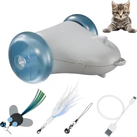 Rolling Rover  Interactive Cat Toy with RGB Wheels, Automatic Moving Mouse-Shaped Design, Feather Butterfly and Bell Attachments, Smart Motion Activated for Indoor Cats & Kittens (Blue)