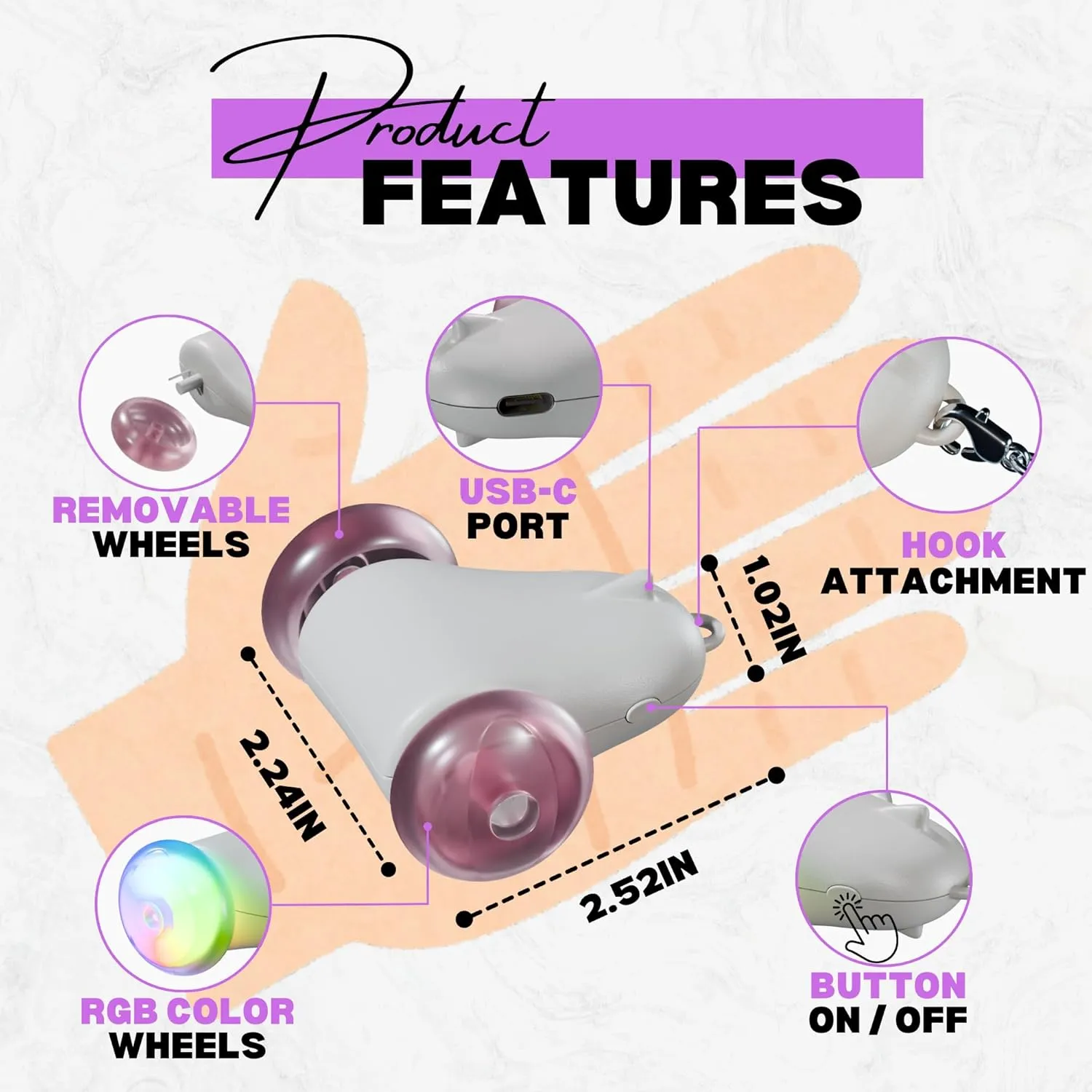 Rolling Rover  Interactive Cat Toy with RGB Wheels, Automatic Moving Mouse-Shaped Design, Feather Butterfly and Bell Attachments, Smart Motion Activated for Indoor Cats & Kittens (Pink)