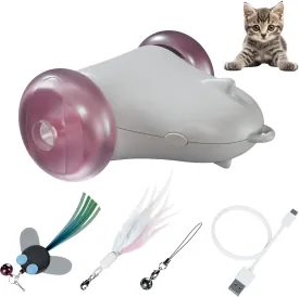 Rolling Rover  Interactive Cat Toy with RGB Wheels, Automatic Moving Mouse-Shaped Design, Feather Butterfly and Bell Attachments, Smart Motion Activated for Indoor Cats & Kittens (Pink)
