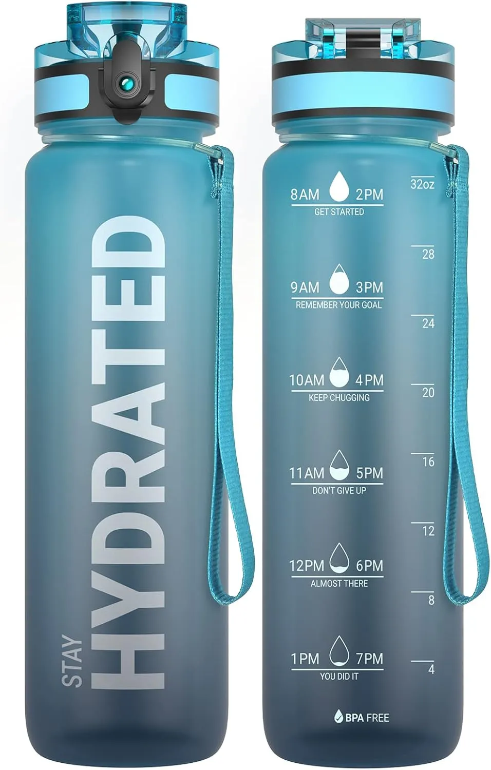 Sahara Sailor Water Bottle 32oz, Durable and Leakproof Water Bottles Motivational with Time Marker, Tritan, BPA Free, Wide Mouth with Easy Clean Brush for Gym, Travel, Home, School, Office (1 Bottle)
