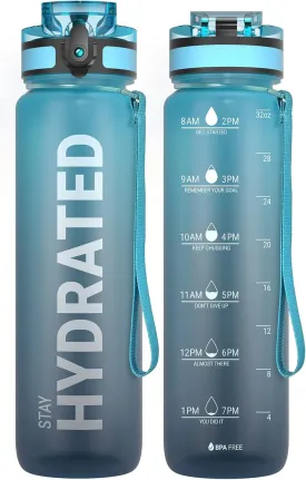 Sahara Sailor Water Bottle 32oz, Durable and Leakproof Water Bottles Motivational with Time Marker, Tritan, BPA Free, Wide Mouth with Easy Clean Brush for Gym, Travel, Home, School, Office (1 Bottle)