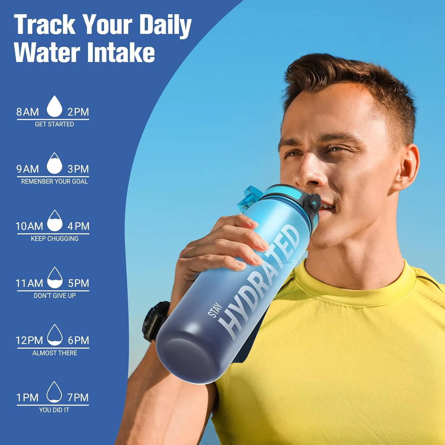 Sahara Sailor Water Bottle 32oz, Durable and Leakproof Water Bottles Motivational with Time Marker, Tritan, BPA Free, Wide Mouth with Easy Clean Brush for Gym, Travel, Home, School, Office (1 Bottle)