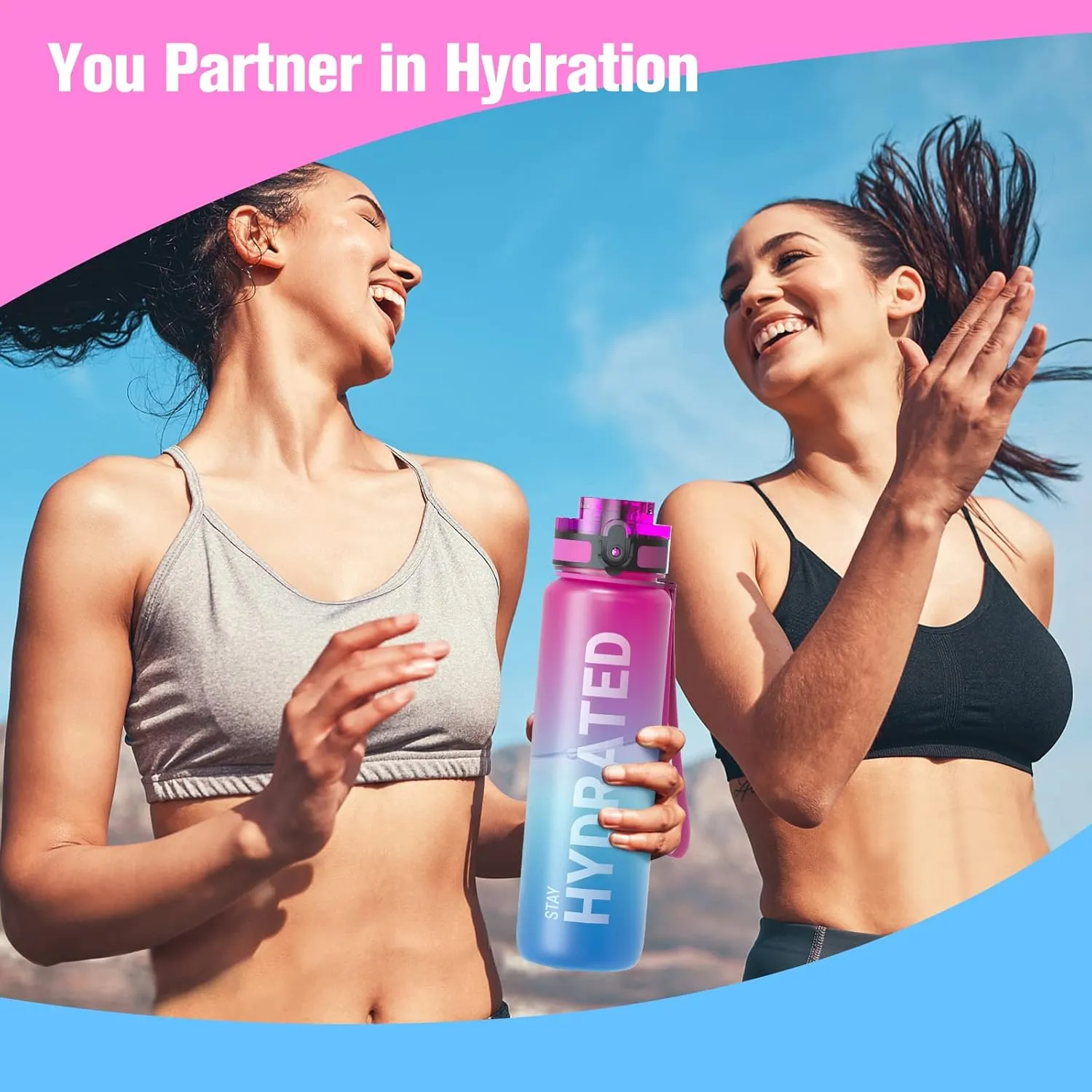 Sahara Sailor Water Bottle 32oz, Durable and Leakproof Water Bottles Motivational with Time Marker, Tritan, BPA Free, Wide Mouth with Easy Clean Brush for Gym, Travel, Home, School, Office (1 Bottle)
