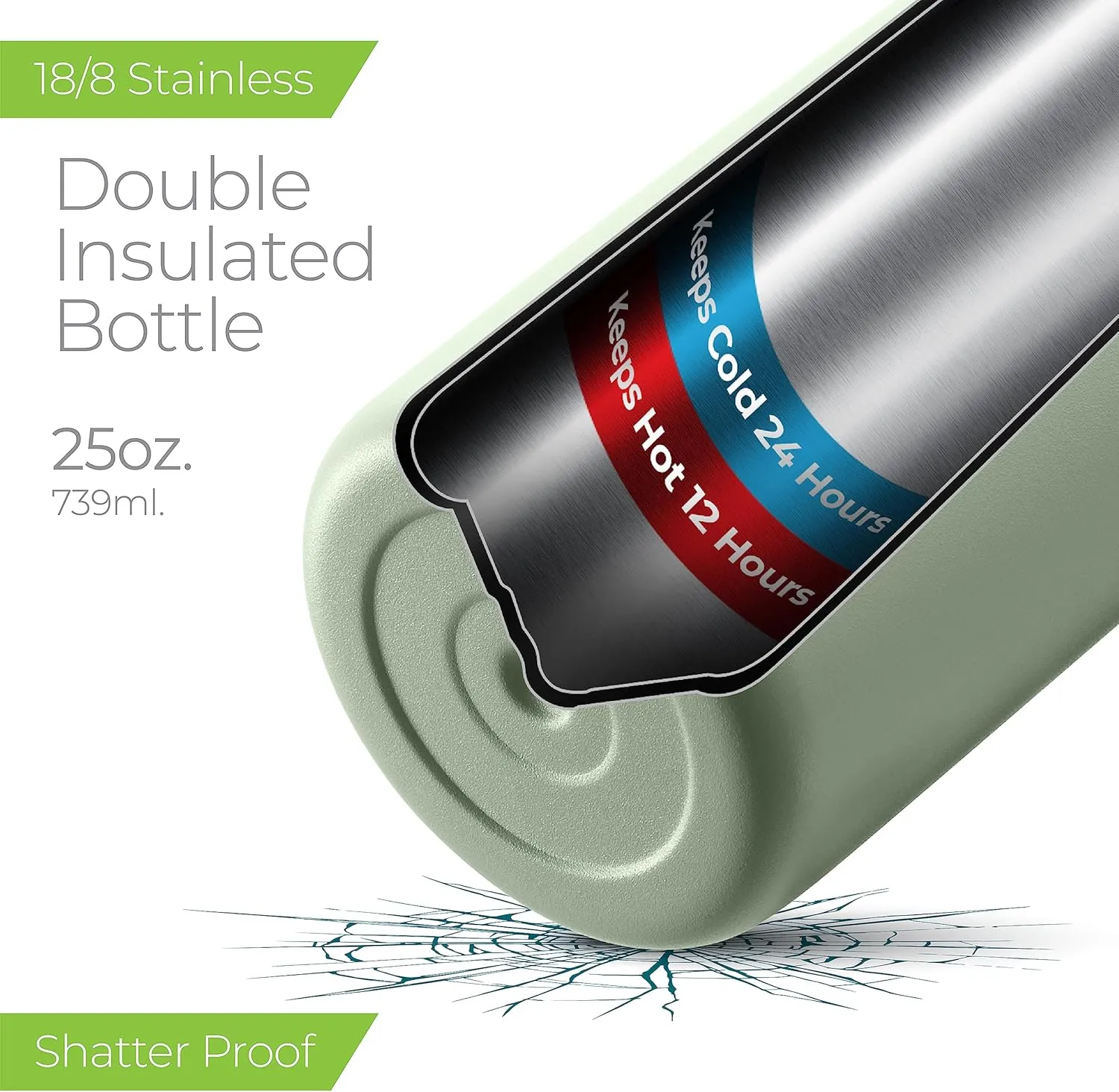 SipX Triple-Insulated Stainless Steel Water Bottle 25oz. With 3 Lids, BPA-Free Reusable Insulated Water Bottle Keeps Cold 24 Hours, Metal Water Bottle Made Of Sustainable Material For Hiking & Biking