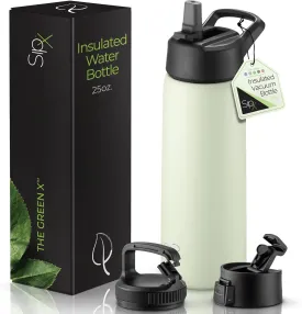 SipX Triple-Insulated Stainless Steel Water Bottle 25oz. With 3 Lids, BPA-Free Reusable Insulated Water Bottle Keeps Cold 24 Hours, Metal Water Bottle Made Of Sustainable Material For Hiking & Biking
