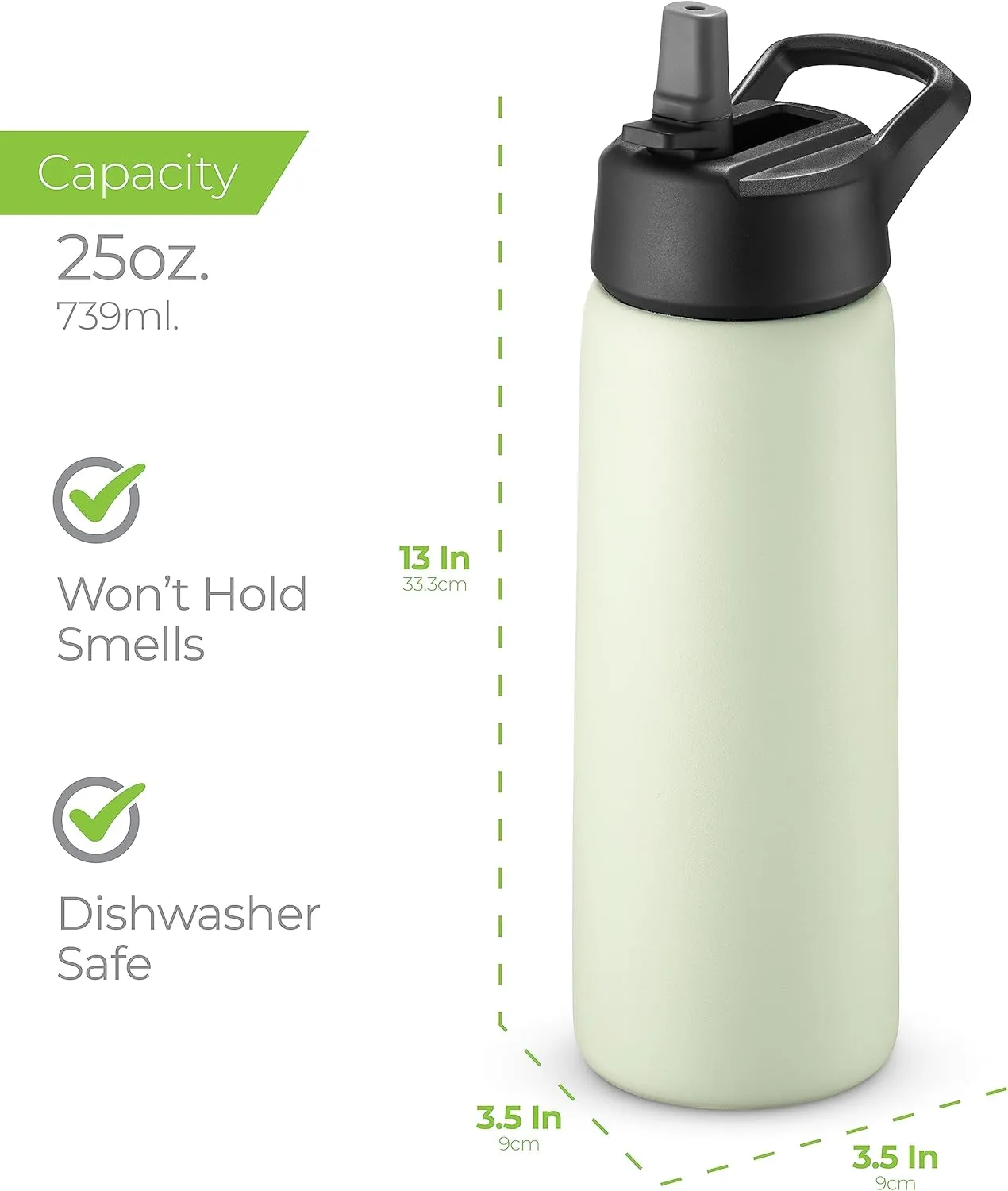 SipX Triple-Insulated Stainless Steel Water Bottle 25oz. With 3 Lids, BPA-Free Reusable Insulated Water Bottle Keeps Cold 24 Hours, Metal Water Bottle Made Of Sustainable Material For Hiking & Biking