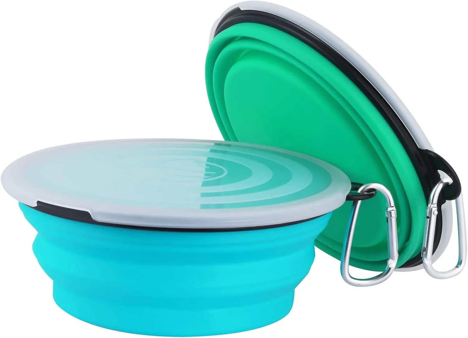 SLSON Dog Bowls Pet Collapsible Bowl with Cover Lids, 2 Pack, Light Blue and Green, Large