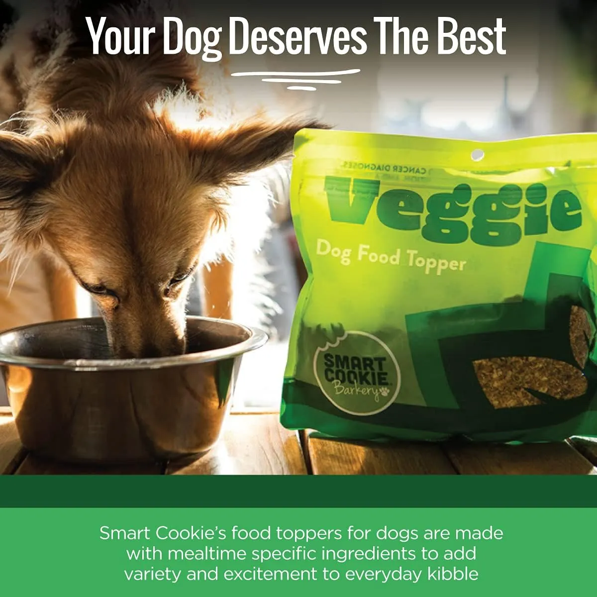 Smart Cookie Natural Dog Food Topper - Veggie - Dog Meal Mixer for All Ages - Vegan Food Topper for Picky Eaters and Boosting Nutrition - Non GMO, Made in The USA - 15 oz Bag (30 Day Supply)