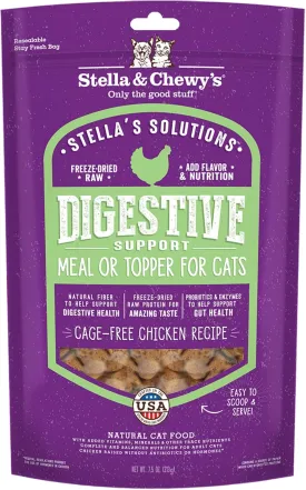 Stella & Chewy's  Stellas Solutions Digestive Boost  Cage-Free Chicken Dinner Mixer  Freeze-Dried Raw, Protein Rich, Grain Free Cat Food  7.5 oz Bag
