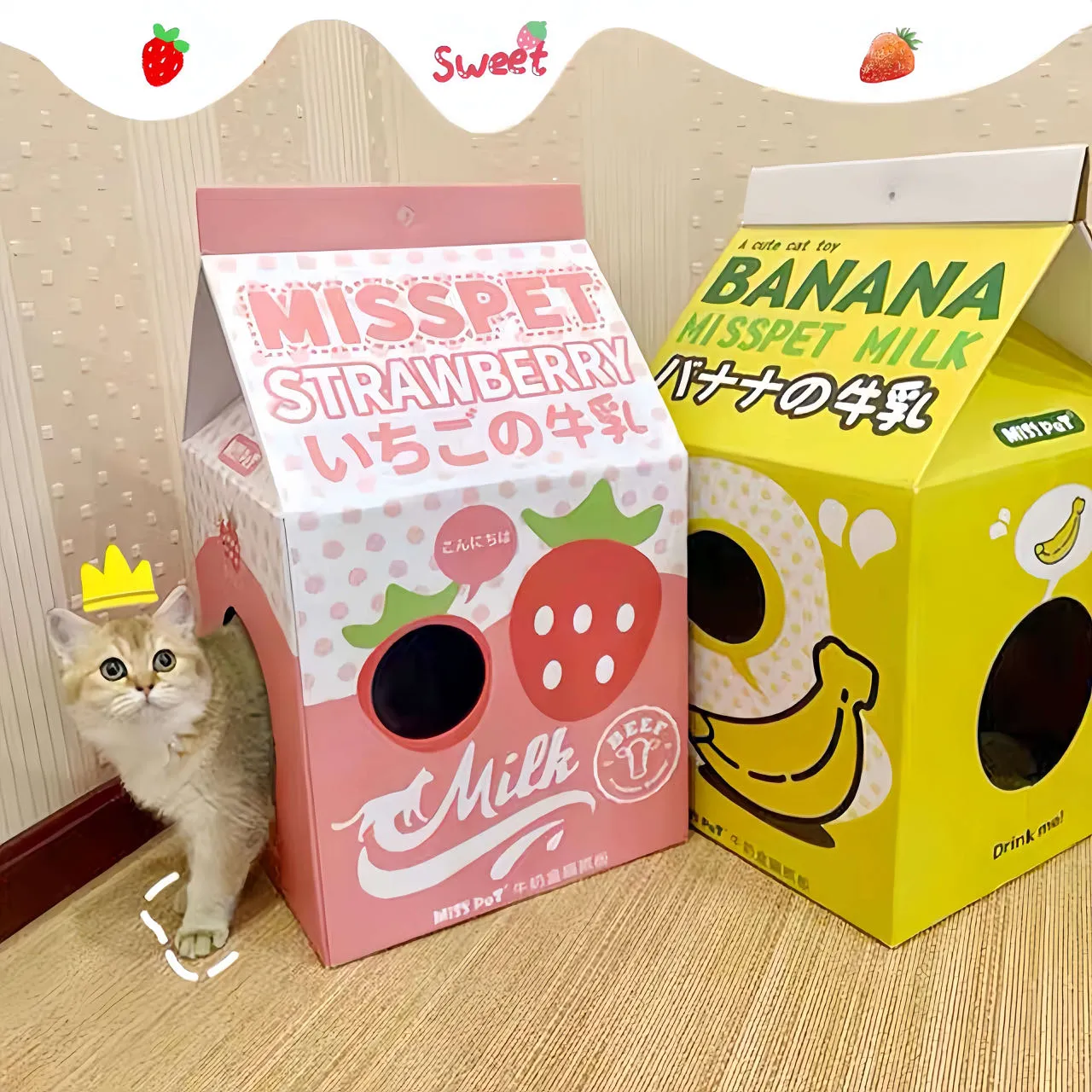 Strawberry Milk Box Cat Scratcher Nest